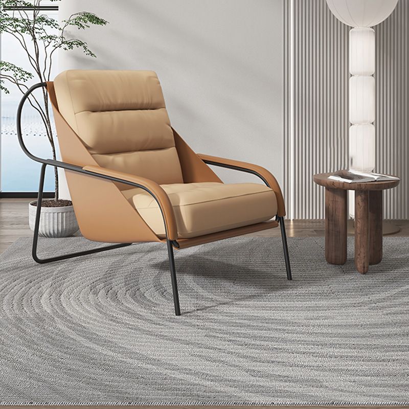 Mid-century Pu Leather Lounge Chair Solid Color Sewn Pillow Back Chair