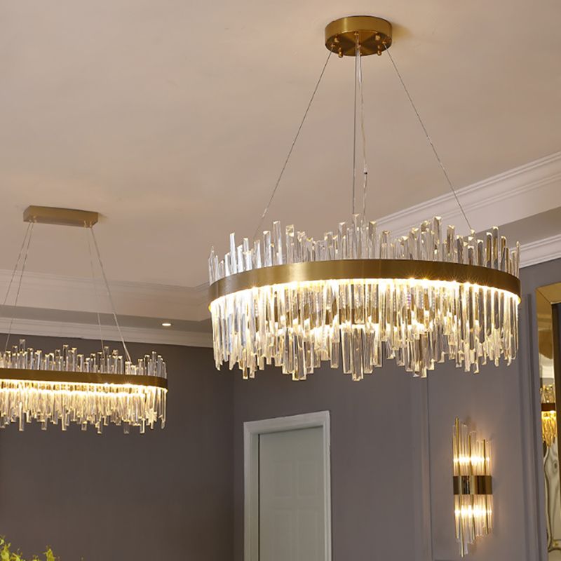 Runde Form hängende Lichter moderner Kristallmetallkronleuchter in Gold für Wohnzimmer