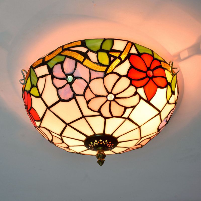 Plafonnier traditionnel à abat-jour en forme de bol, luminaire d'art en verre teinté