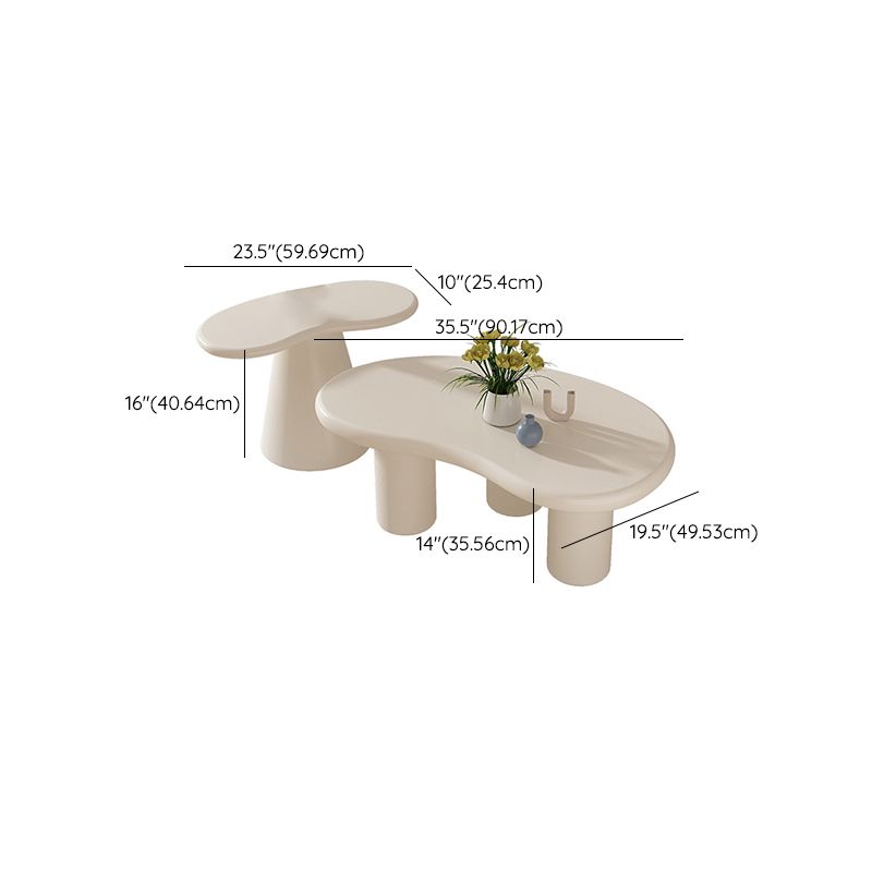 Modern Irregular Coffee Table 3 Legs Cocktail Table Set in White