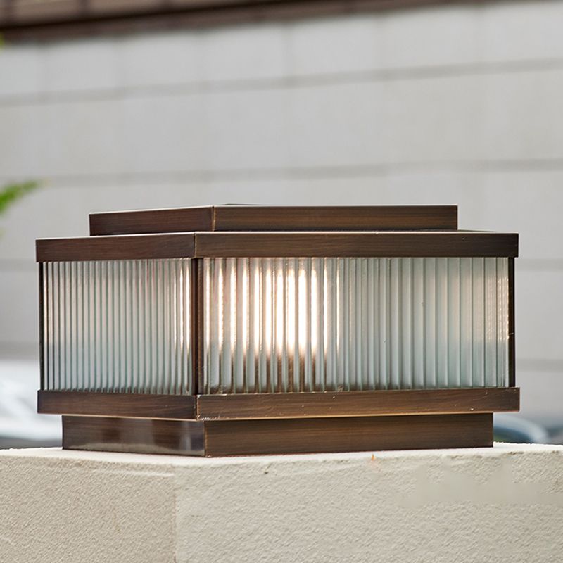 Rectangular Shape Metal Solar Pillar Lamp Modern Style 1 Light Outdoor Light in Bronze