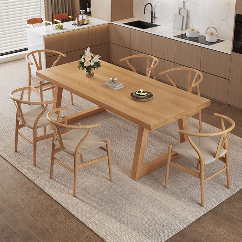 Modern Dining Set 1/3/4/5/6/7 Pcs Solid Wood Dining Table and Chairs in Natural