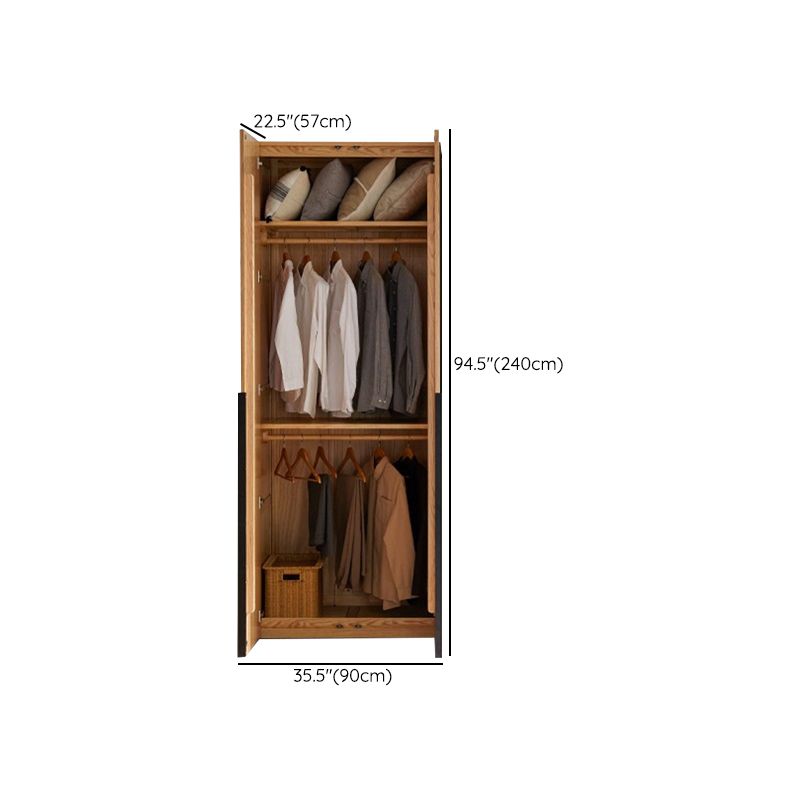 Solid Wood Frame Wardrobe Freestanding Wardrobe Armoire with Shelves and Clothes Rail