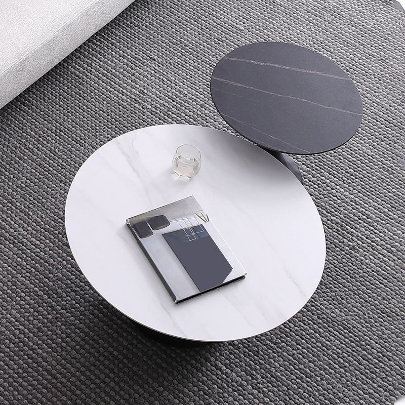 Round Slate Coffee Table Set Metal Pedestal Simple Cocktail Table