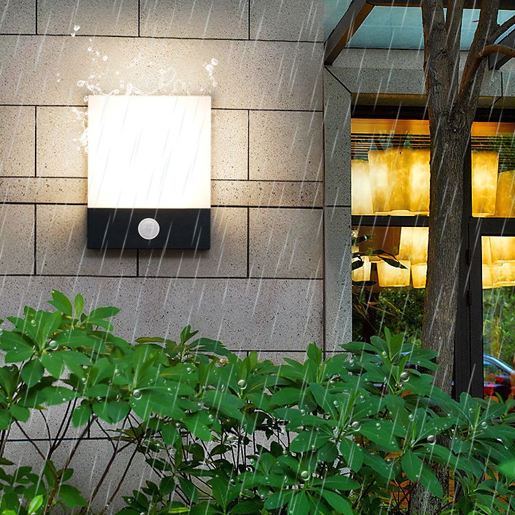 7,8 inch Hoogte rechthoekige acryl wandlamp Moderne eenvoud Outdoor Waterdichte sensor wandlicht in zwart