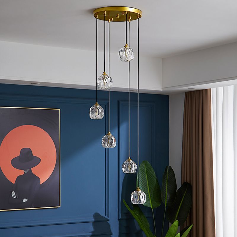 Accesorio de luz colgante sombreada lámpara colgante de oro cristal de estilo moderno para escalera
