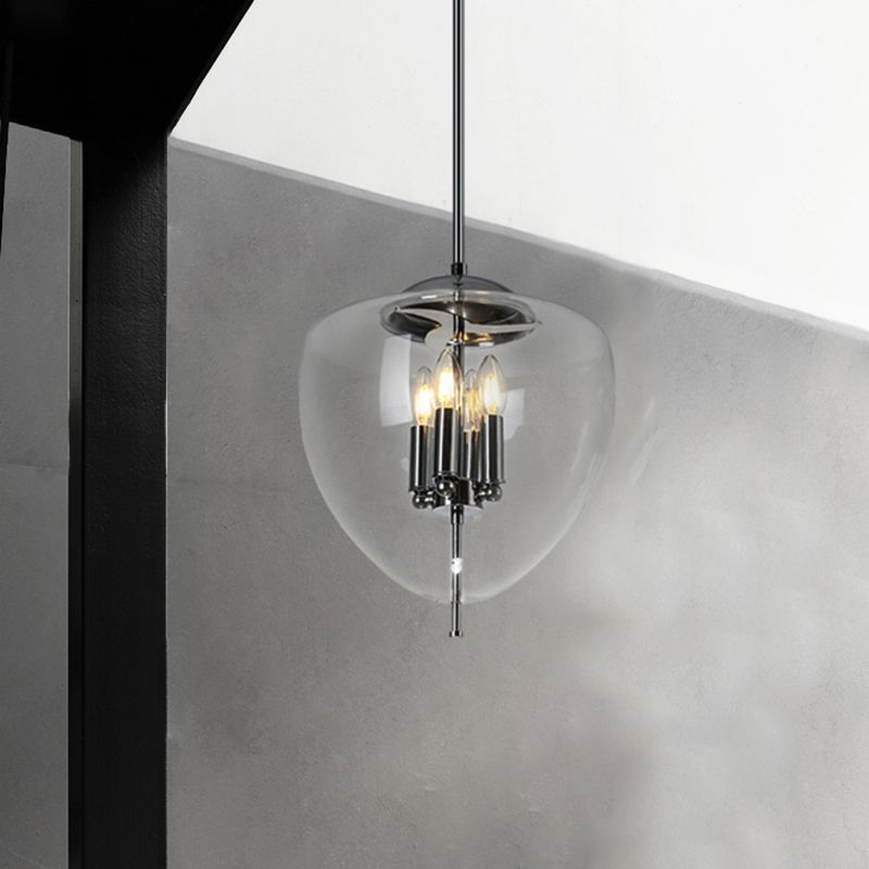 Chrom Finish Pfirsich Kronleuchter Beleuchtung Vintage 4 Lampenlampen klare Glasanhänger Deckenlampe