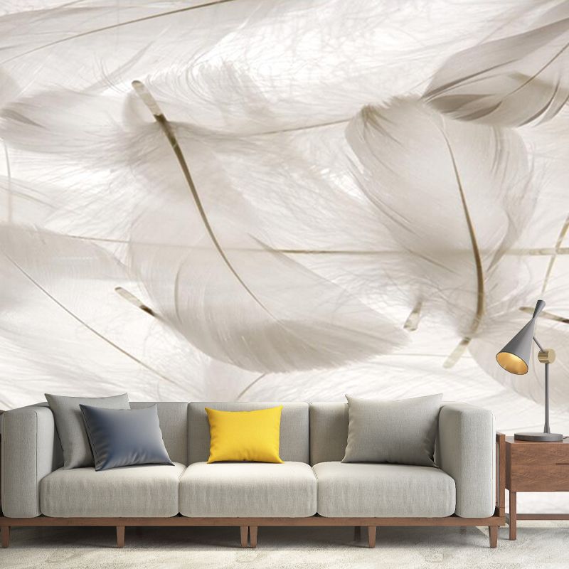 Water Resistant Feather Wall Mural Decal Full Size Modernist Wall Art for Bedroom