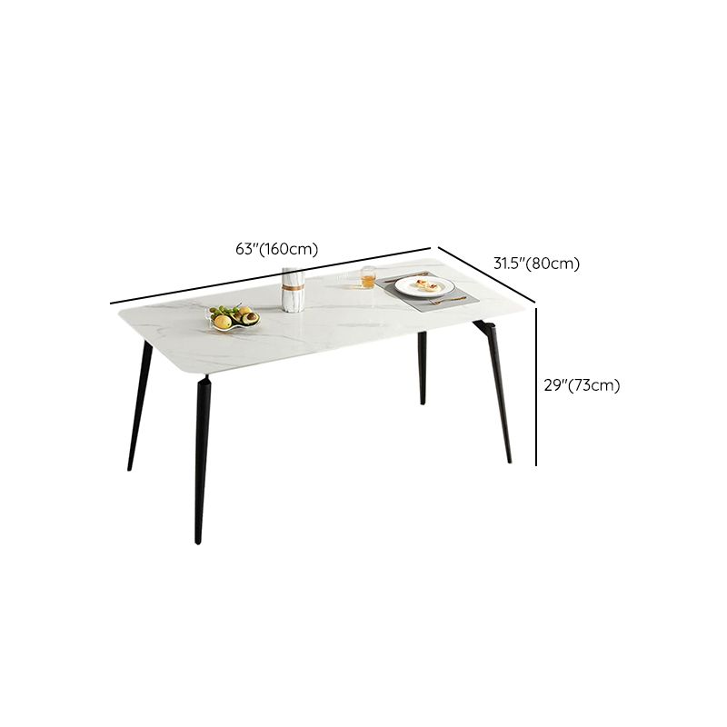 Rectangle Modern Dining Table White Stone Top Indoor Dinette Table