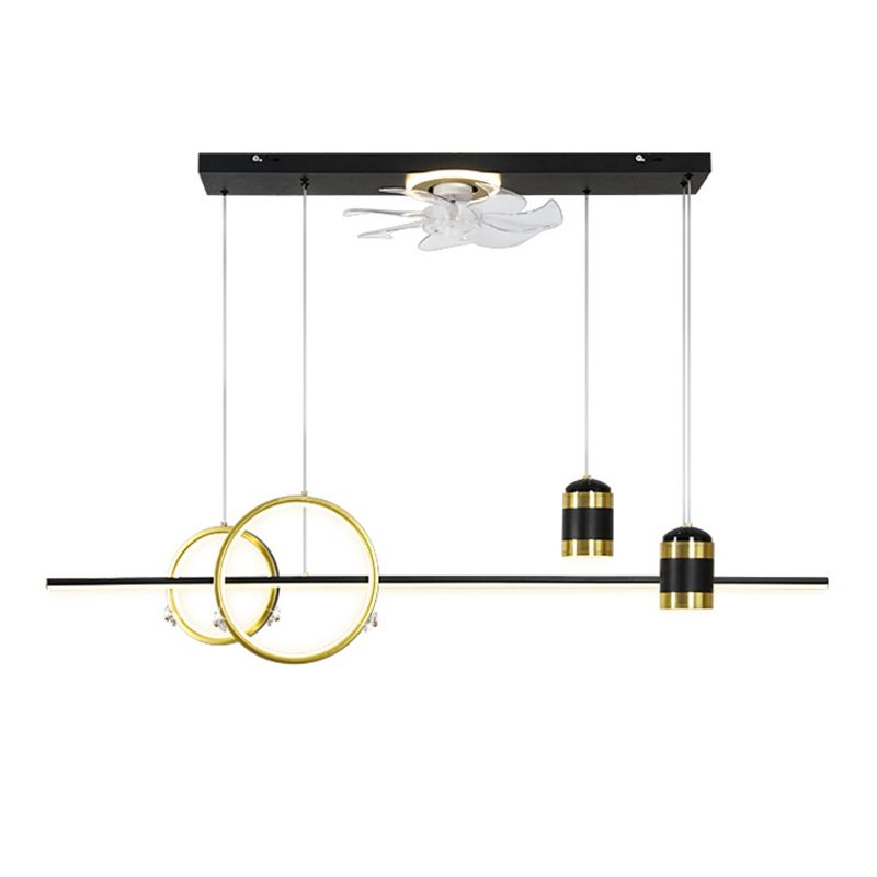 Geometric Island Lights Modern Metal Island Lamp with Fan in Black and Gold