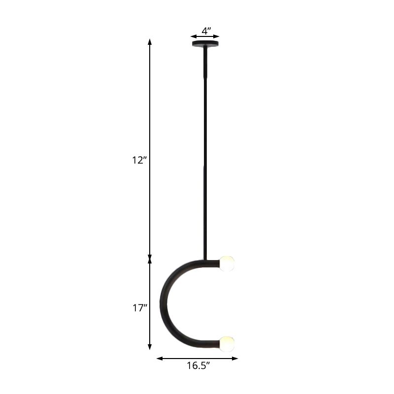 C Luz de colgante colgante de forma C Luz de colgante de led negro de metal simple para comedor para comedor