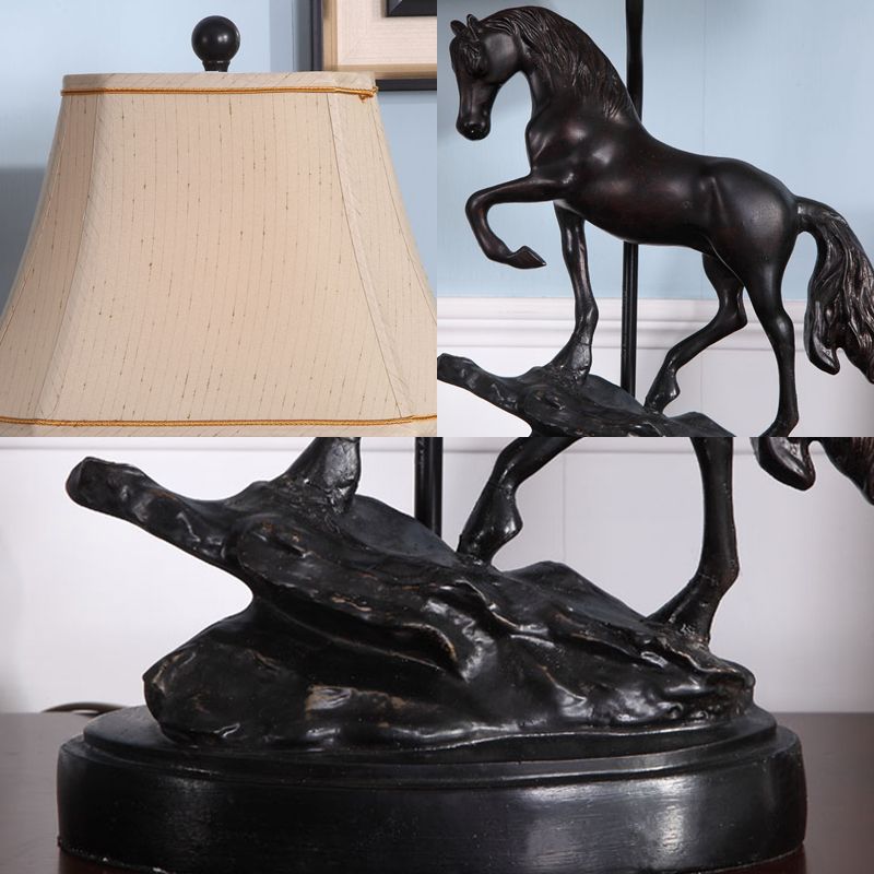 Fabric Beige Reading Light Tower Shaped 1 Light Rustic Task Lighting for Bedroom with Horse