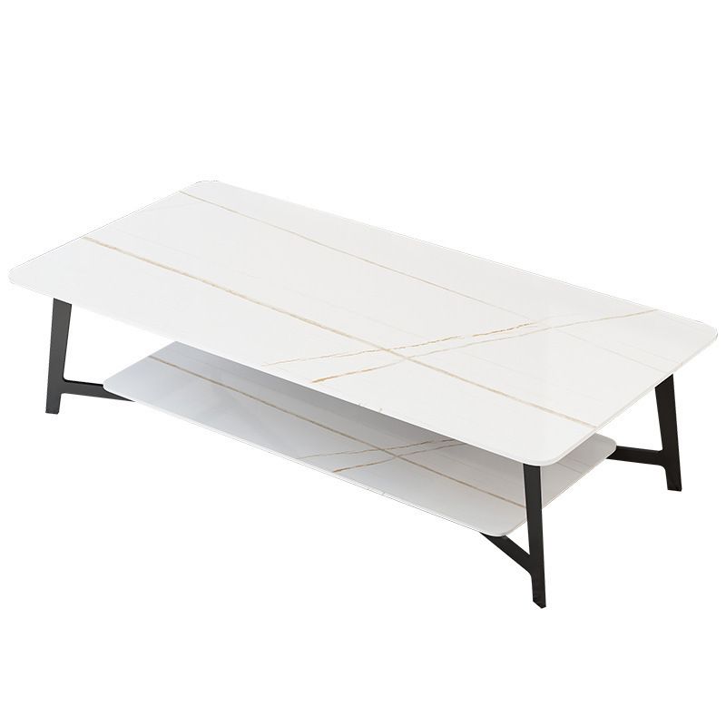 Modern White/Black Rectangle 4 Legs Coffee Table Slate and Metal Table