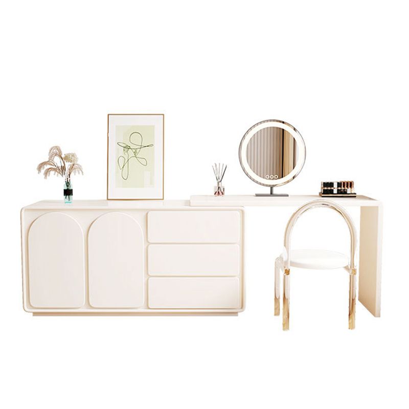 3 Drawers Lighted Mirror Wood White Vanity Dressing Table for Bedroom