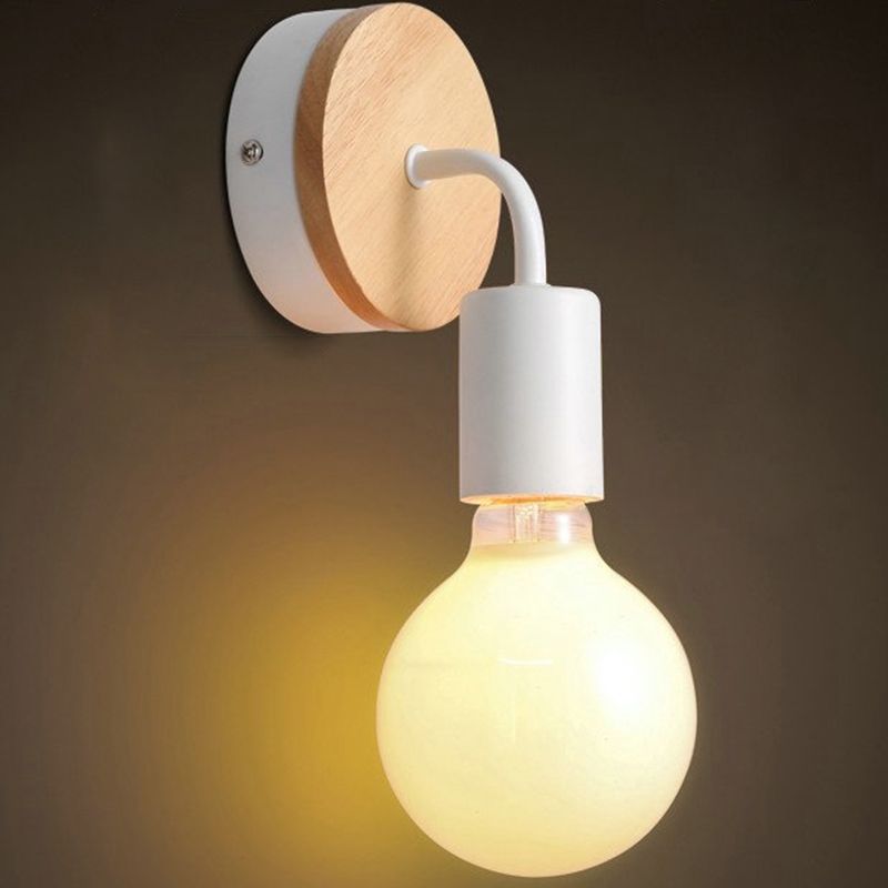 Single White/Black Modernism Wall Mounted Sconce Wooden Wall Light