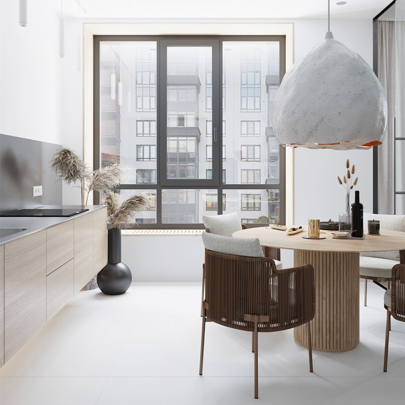 Contemporary Style Dining Table Round Solid Wood Dinette Table for Home Kitchen