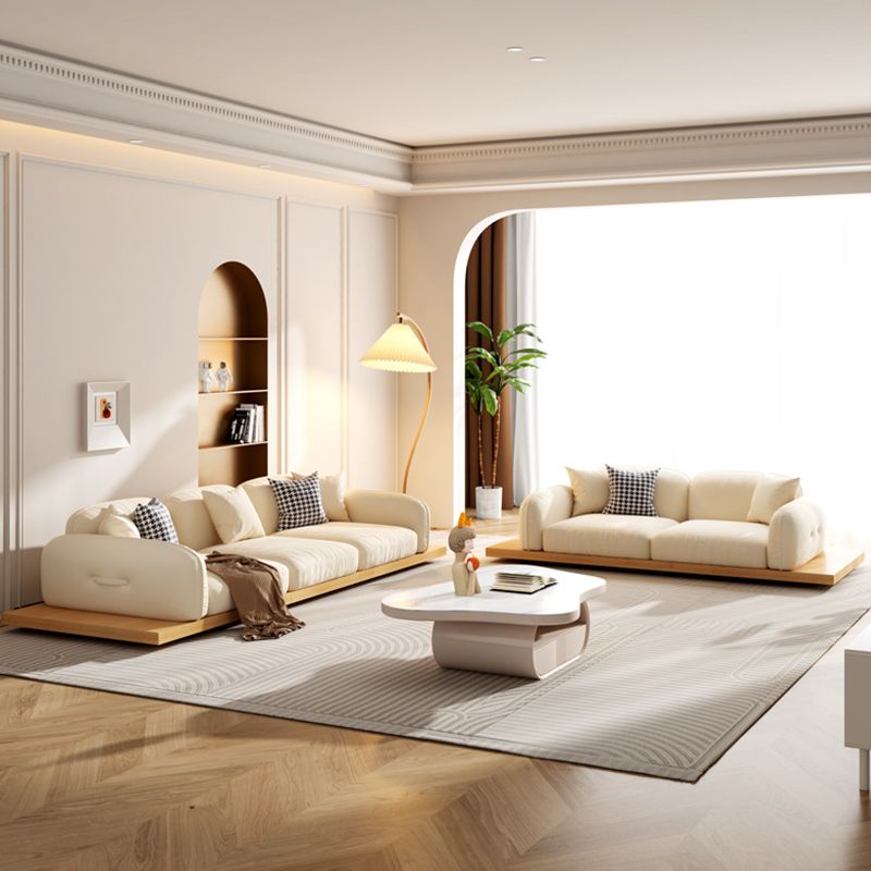 Contemporary Velvet Sectional Sofa with Pillows Back and Square Arms