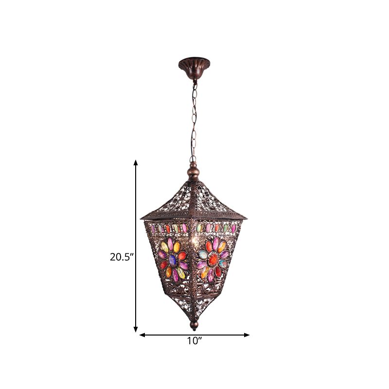 Rust Lantern Hanging Lamp Kit Traditional Metal 1 Head Restaurant Suspension Lighting