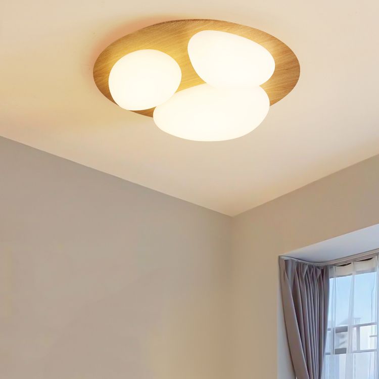 3-Lights Modern Style Flush Mount Wood Ceiling Light for Bedroom