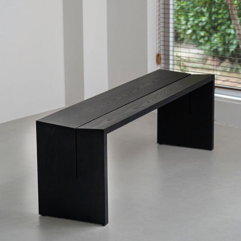 Contemporary Solid Wood Bench Black Seating Bench with Double Pedestal