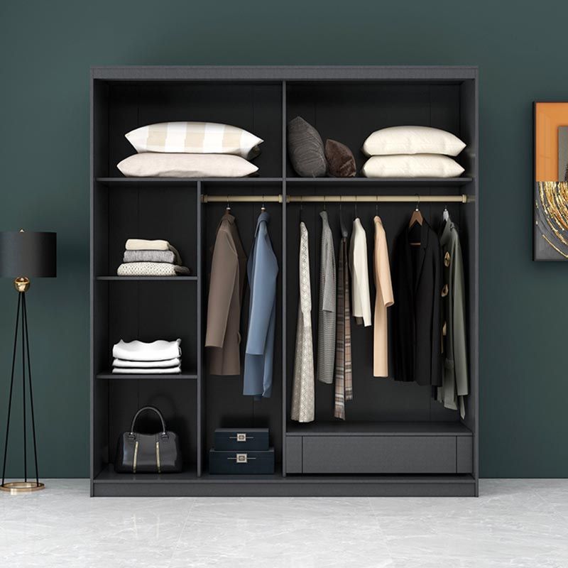 Modern Sliding Door Wardrobe for Bedroom Black Cabinet with Glass Doors