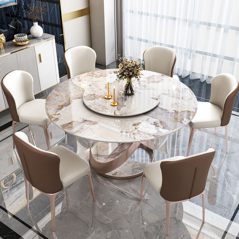 Round Sintered Stone Dining Table Modern Furniture with Pedestal Base in Matte Finish