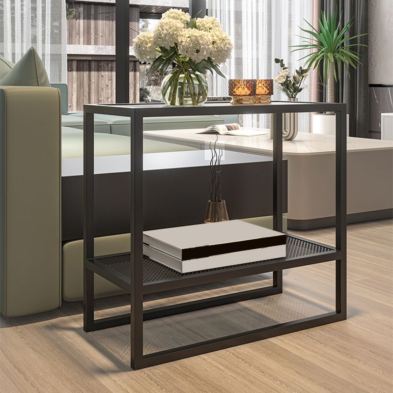 Modern Glass Sled End Table Minimalist  Rectangular Corner Table