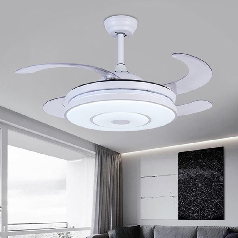 Room de 36 "de large salon lampe à fans contemporain acrylique LED blanc semi-chasseur de montage avec 4 lames, télécommande / mur / télécommande et contrôle mural
