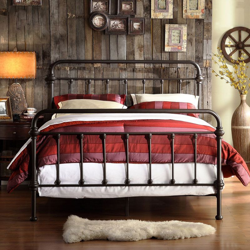 Industrial 45.27" High Bed Iron Bed with Rectangular Headboard