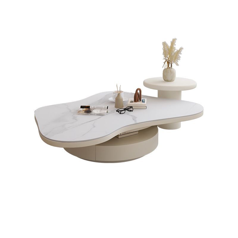 13"H Contemporary Coffee Table White Coffee Cocktail Table with Drawer