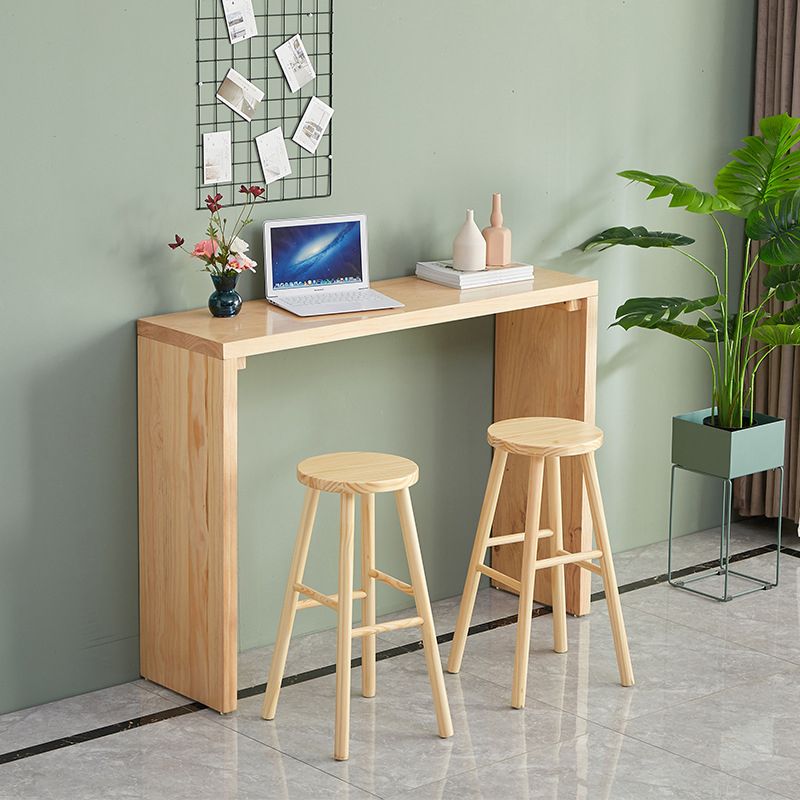 Modern Wood Bar Table Solid Wood Top Bistro Pub Table for Living Room