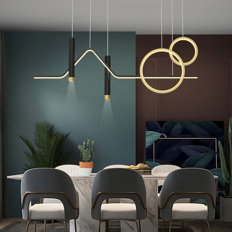 Contemporary Linear Hanging Island Light Metal LED Dinning Room Island Chandelier in Gold-Black