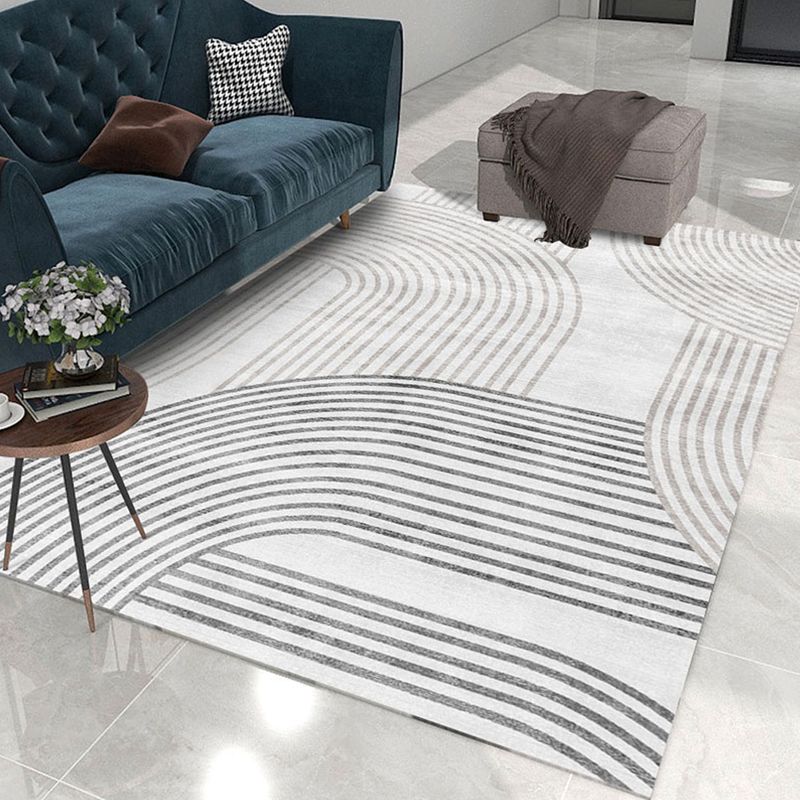 Modern Grey Area Carpet Stripe Pattern Polyester Area Rug Anti-Slip Easy Care Rug for Home Decor