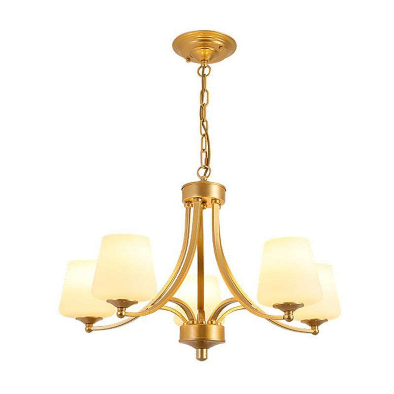 Tapered Shade White Frost Glass Suspension Light Rustic Living Room Chandelier Light
