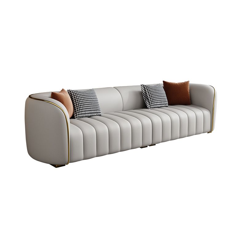 Modern Genuine Leather Sofa for Living Room Tuxedo Arm Sofa with Tight Back