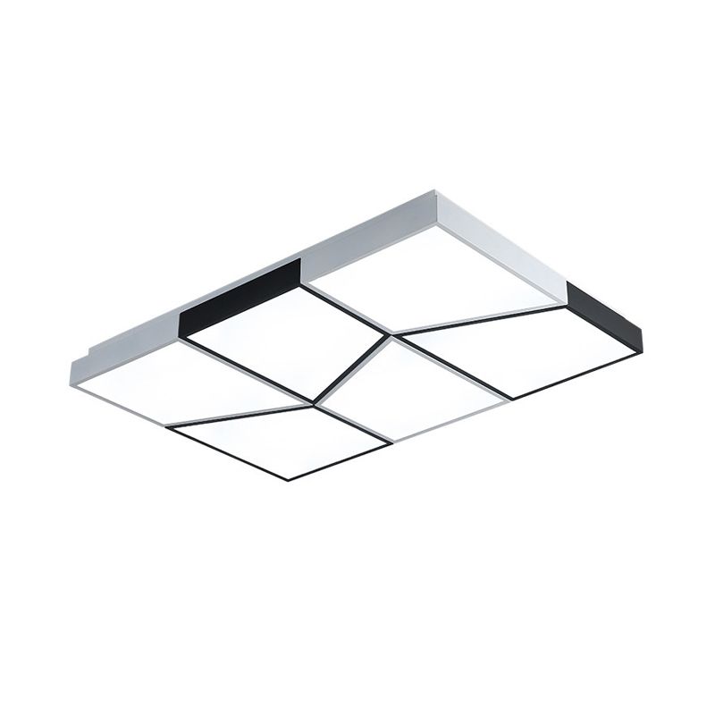 19.5"/35.5"/47" Modern Square Ceiling Light Fixture Acrylic Shade LED Black and White Flush Ceiling Light for Living Room in Warm/White