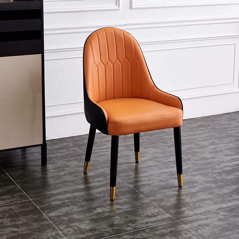 Scandinavian Faux Leather Dining Chairs Solid Back Arm Side Chair