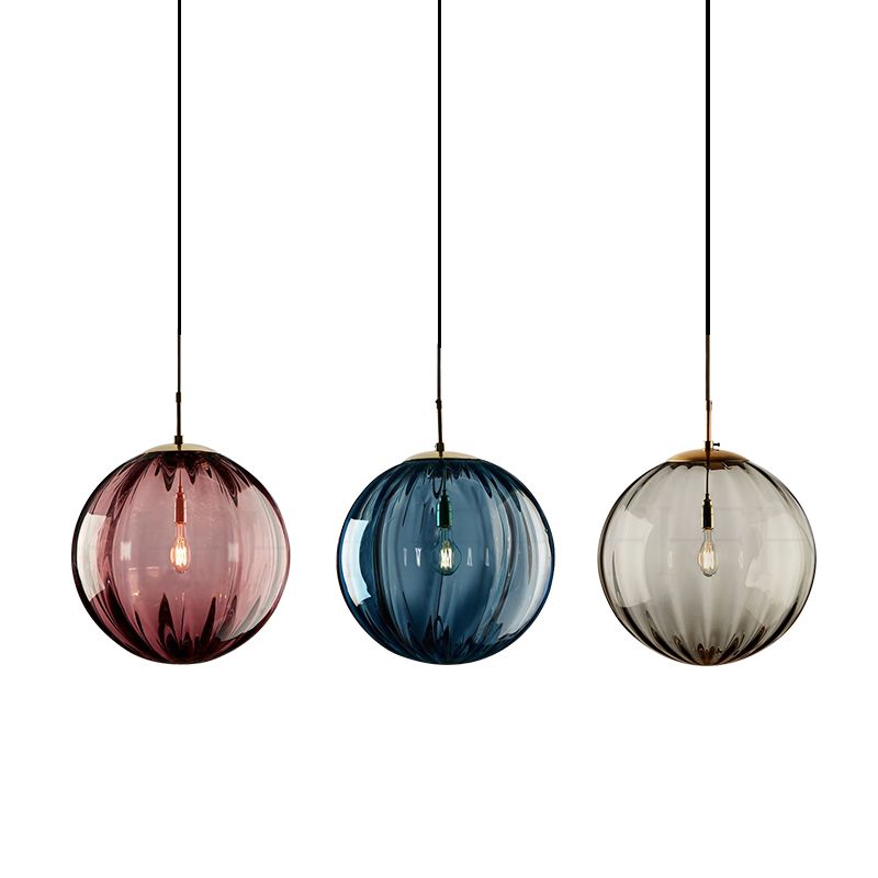 1 Light Spherical Pendant Light Modern Simple Designer Ribbed Bedroom Hanging Lamp