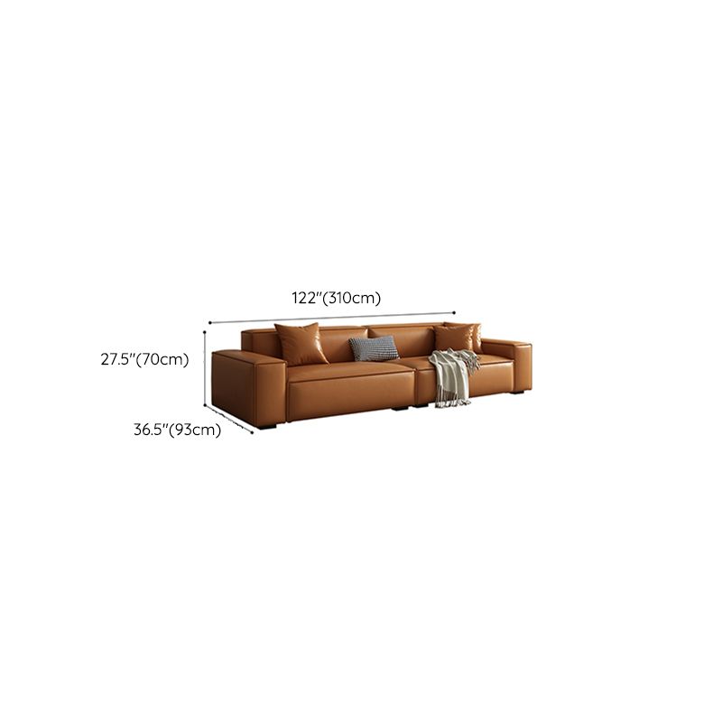 Vintage Genuine Leather Orange Cushions Square Arm Living Room Settee