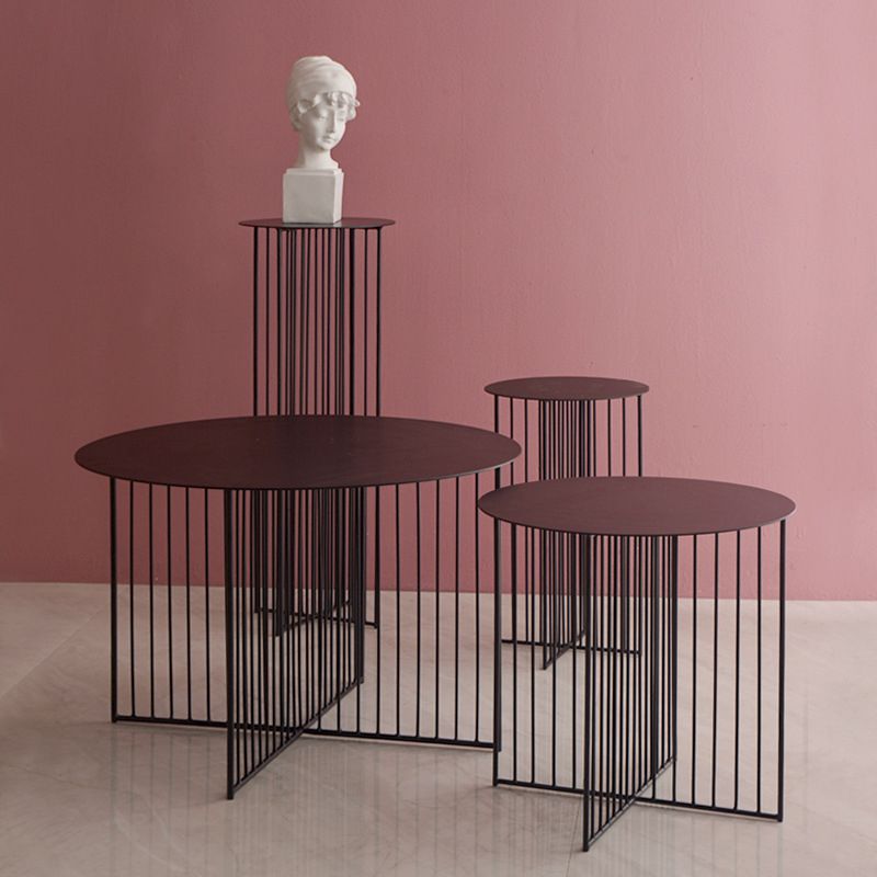 Mid-Century Modern Iron Coffee Table Metal Round Frame Cocktail Table