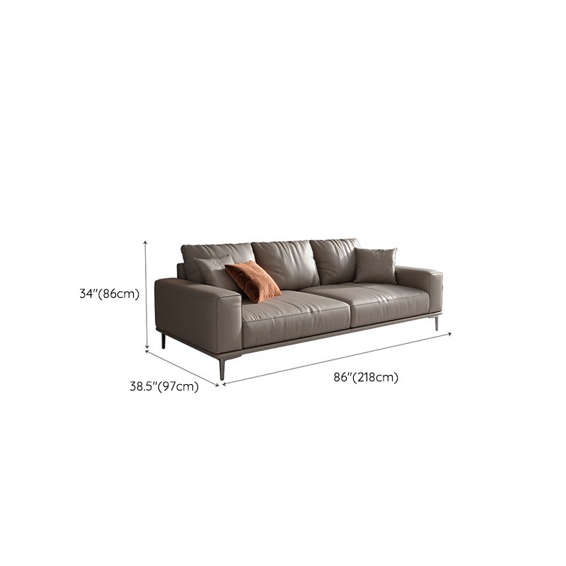 Mid Century Modern Genuine Leather White Pillows Square Arm Living Room Seating