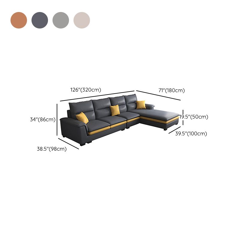 Faux Leather Sectional with Chaise Pillow Top Arm 4-Seat Sectional