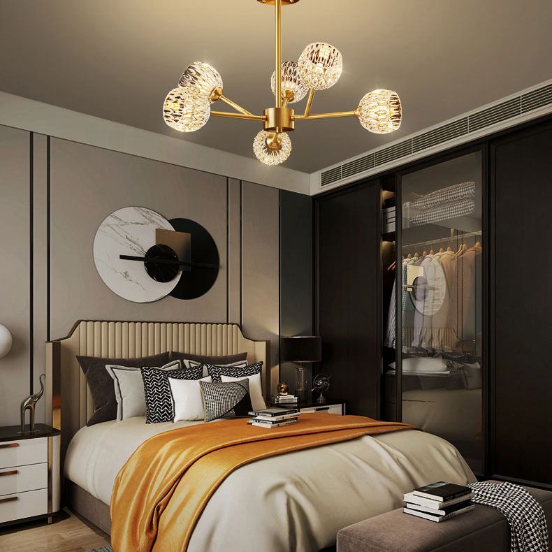 Alcance completo de la iluminación de cristal de cobre Candelera molecular de estilo moderno para sala de estar