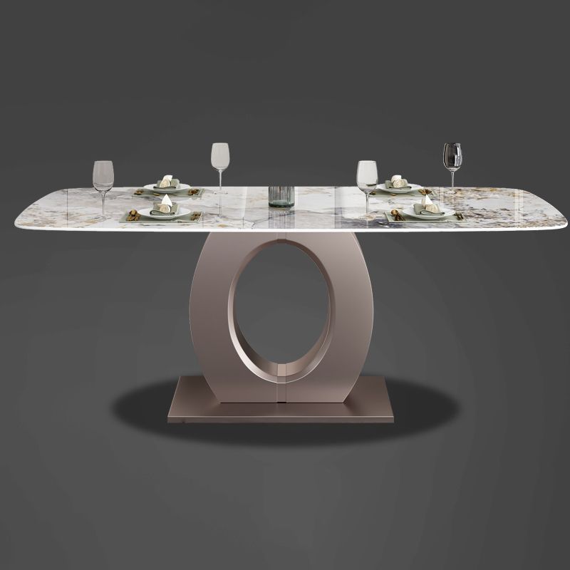 Luxury Sintered Stone Top Table Rectangle Table with Single Pedestal in Rose Gold