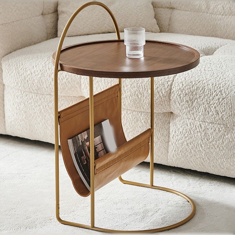 Natural Tray Top Corner Table Solid Wood Side Table with Storage