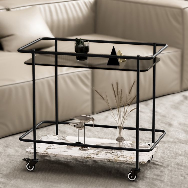 Rectangle Glass Top Side Table 23.22" Tall Metal Base End Table with Shelf