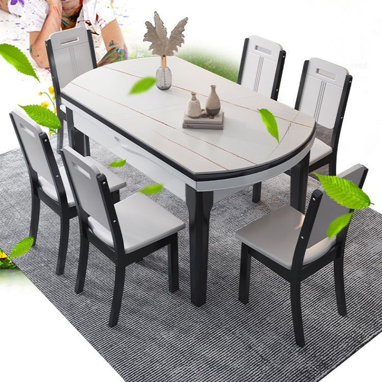 7 Pcs Modern Dining Room Set with Round Table and 4 Legs Base Dining Set with Armless Chairs