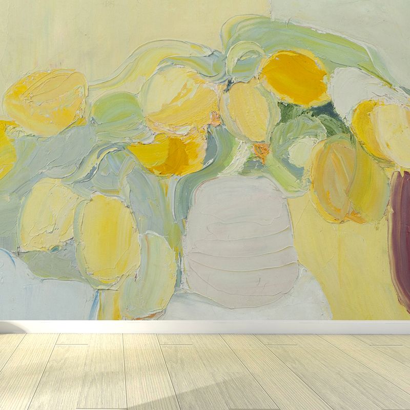 Flowerpot Mural Decal Contemporary Art Non-Woven Textured Wall Covering in Yellow