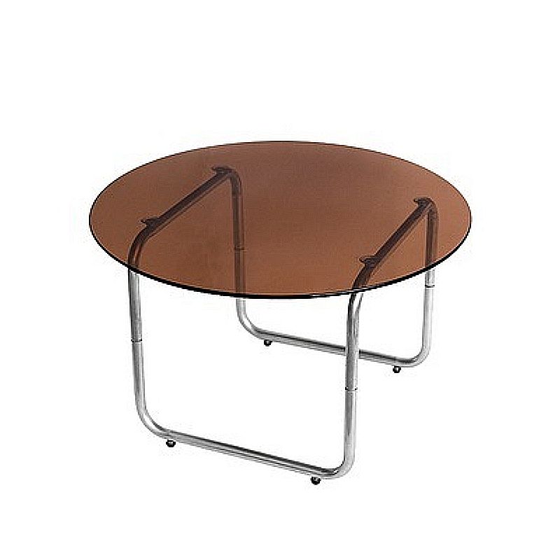 Round Glass Top Coffee Table Stainless Steel Sled Base Cocktail Table