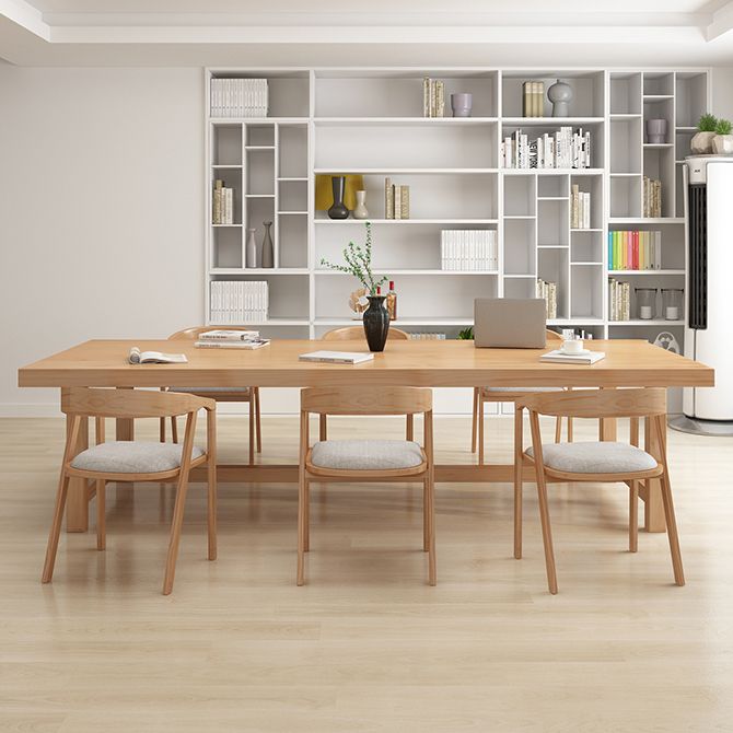 Rectangle Industrial Dining Room Table Pine Solid Wood Table with Trestle Base
